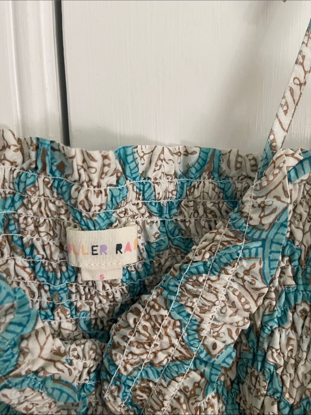 New!! Aqua and tan & white block print Roller Rabbit Sundress
